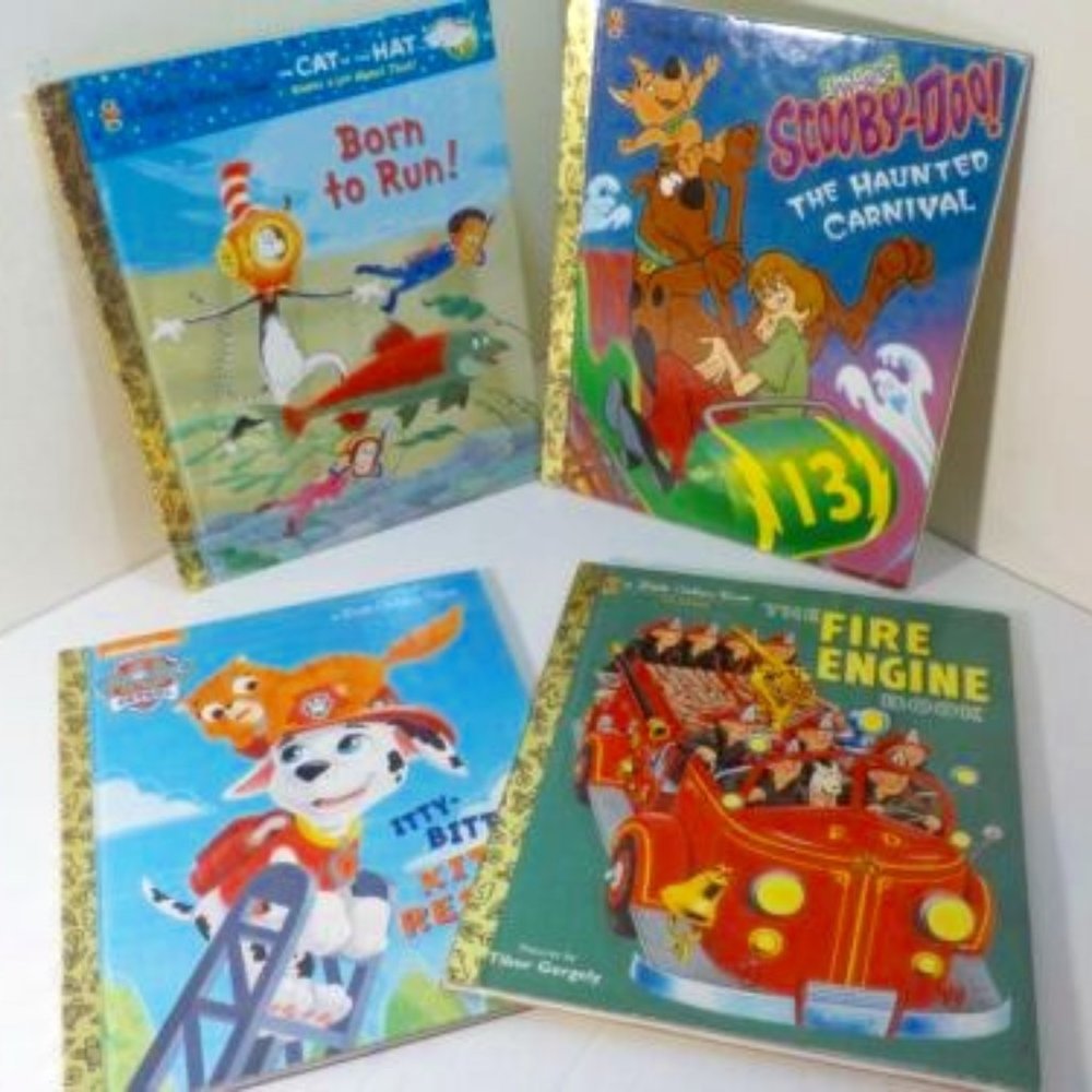 Little Golden Books 4 Book Lot (Paw Patrol, Cat In Hat, Scooby, Fire)